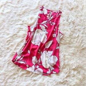 Hot Pink &White Floral Sleeveless Blouse